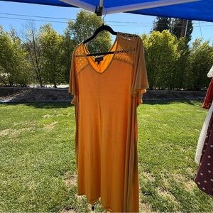 Lane Bryant Yellow Sundress V-Neck Short Sleeve Midi #160